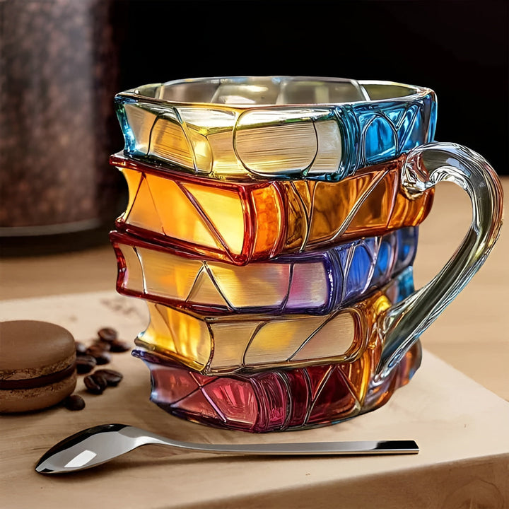 Glass Coffee Cup 350 ml – Handcrafted with 3D Book Pattern | High-Quality Glass for Coffee, Tea, and Stylish TaStornfielde Decor | Stornfield