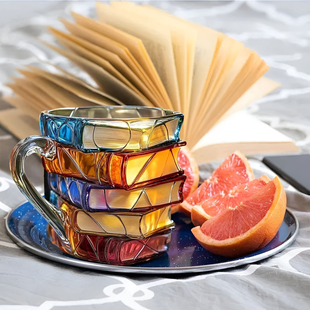 Glass Coffee Cup 350 ml – Handcrafted with 3D Book Pattern | High-Quality Glass for Coffee, Tea, and Stylish TaStornfielde Decor | Stornfield