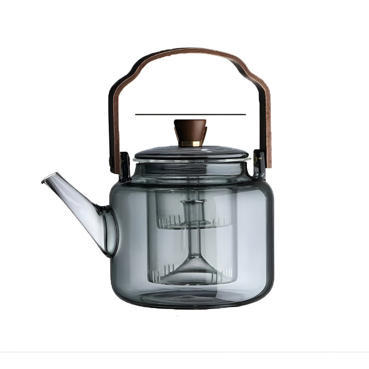 Glass Teapot with Wooden Lid and Strainer – Elegant Design | 1.2 L Smoke Glass for Stylish Tea Enjoyment | Stornfield