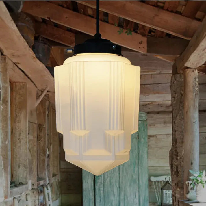 Vintage Geometric Hanging Lamp made of Matte Glass – Retro Pendant Light for Dining Room | Stornfield