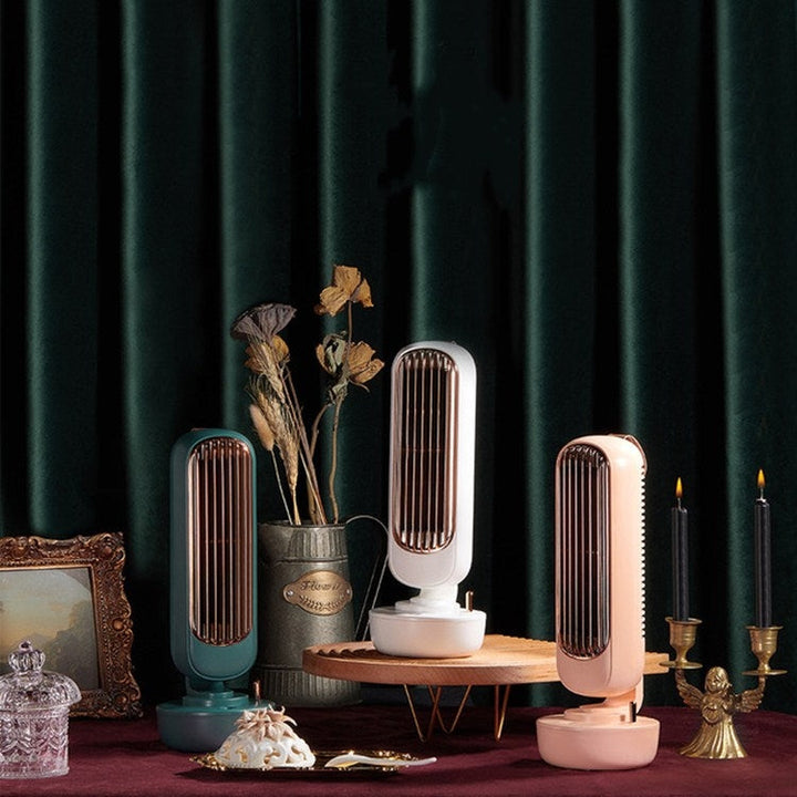 Retro Humidification Tower Fan USB Leafless Fan Water Cooling Spray Humidification Desktop Fan Cooler(White) | Stornfield