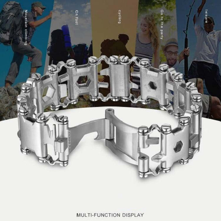 Stornfield | Men's Stainless Steel Multi-tool Outdoor Survival Bracelet (316L Silver Wide)