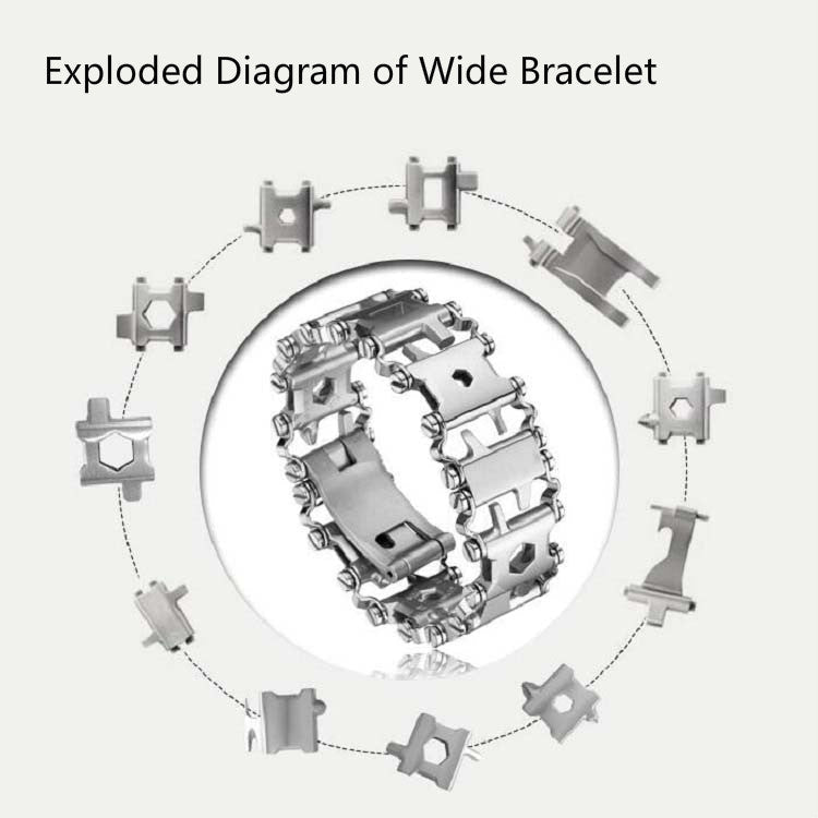 Stornfield | Men's Stainless Steel Multi-tool Outdoor Survival Bracelet (316L Silver Wide)