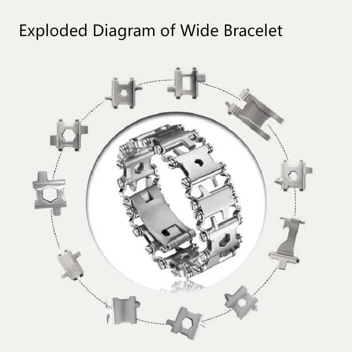 Stornfield | Men's Stainless Steel Multi-tool Outdoor Survival Bracelet (316L Silver Wide)