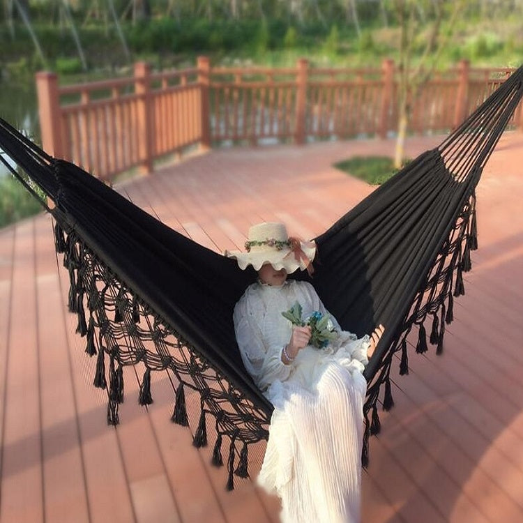 Stornfield | Double Fringe Canvas Hammock Outdoor and Indoor Photo Prop, Specification: 200x150cm Black