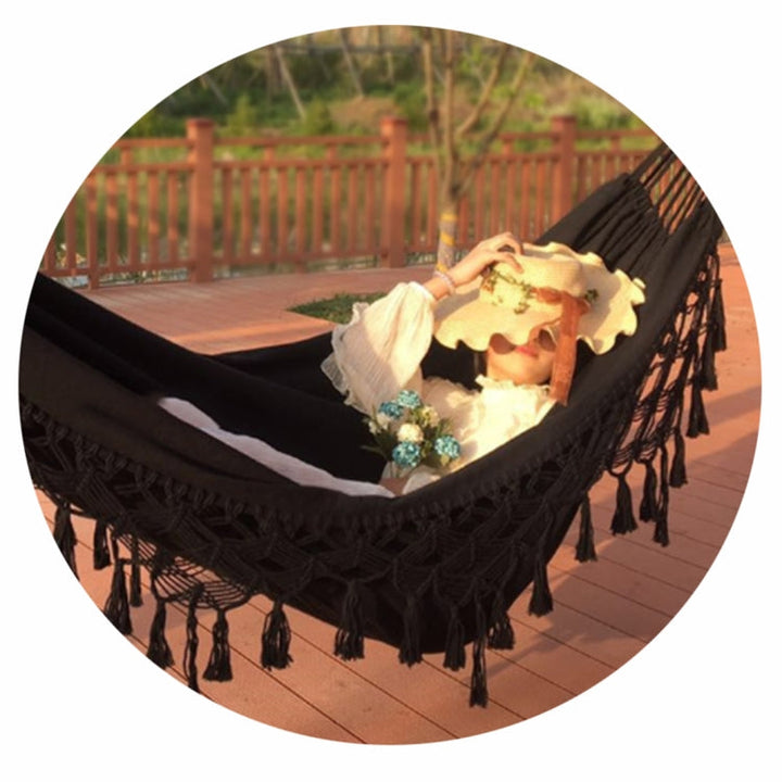 Stornfield | Double Fringe Canvas Hammock Outdoor and Indoor Photo Prop, Specification: 200x150cm Black