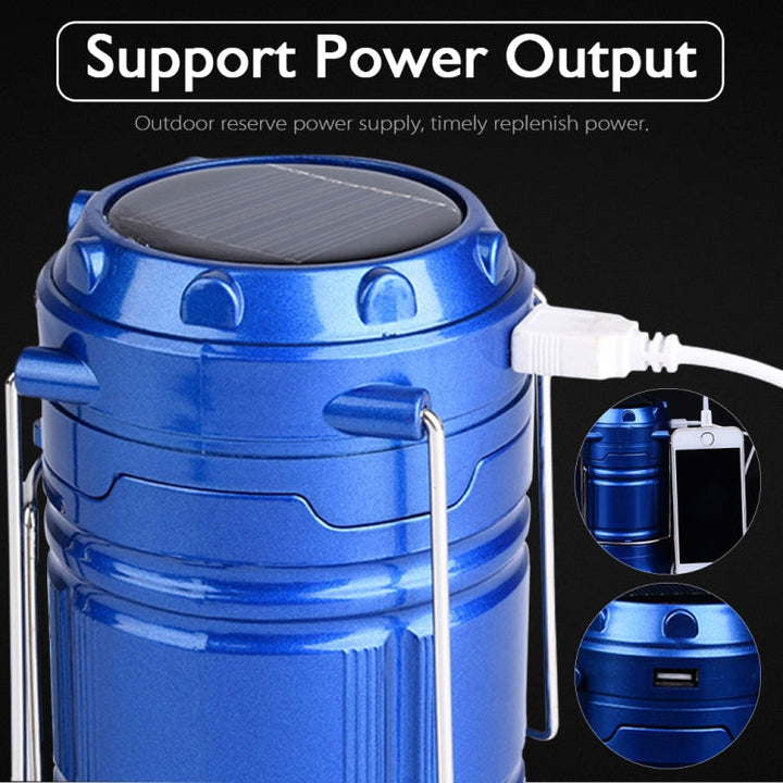 Stornfield | Solar Rechargeable LED Tent Light, Extendable Multifunctional Camping Lamp, Supports USB Output, EU Plug (Blue)