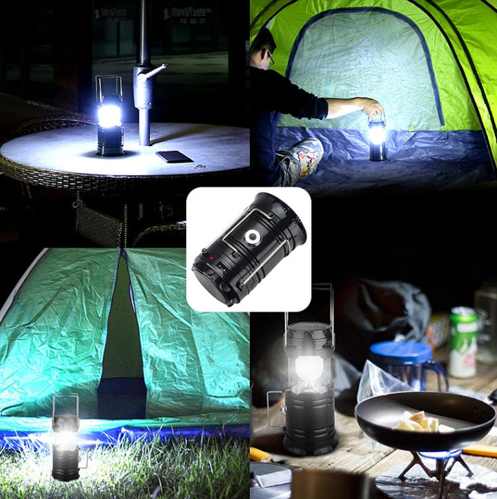 Stornfield | Solar Rechargeable LED Tent Light, Extendable Multifunctional Camping Lamp, Supports USB Output, EU Plug (Blue)