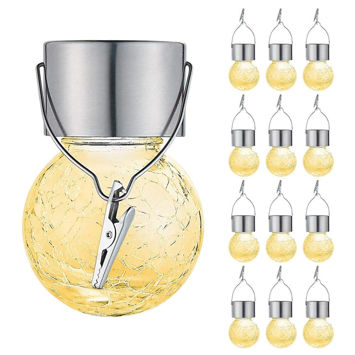 Stornfield | 12 PCS Solar Snap Ball Outdoor Chandelier Garden Yard Decorative Light with Clip (Warm White Light)