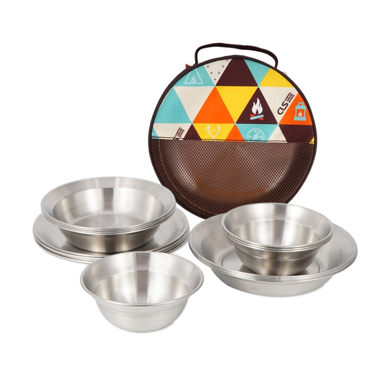 Stornfield | 16 PCS / Set CLS Outdoor Stainless Steel Cutlery Portable Camping Dinner Bowl Plate Set