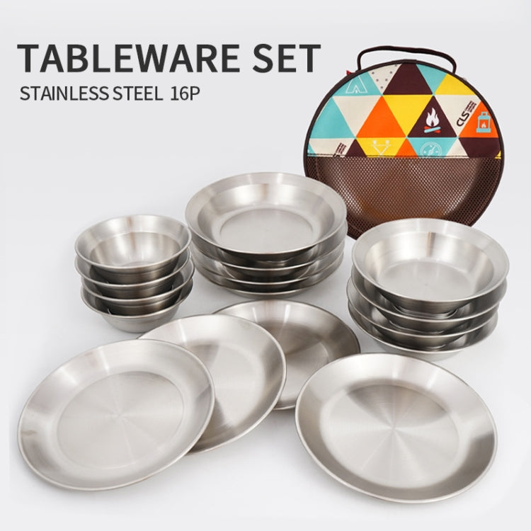 Stornfield | 16 PCS / Set CLS Outdoor Stainless Steel Cutlery Portable Camping Dinner Bowl Plate Set