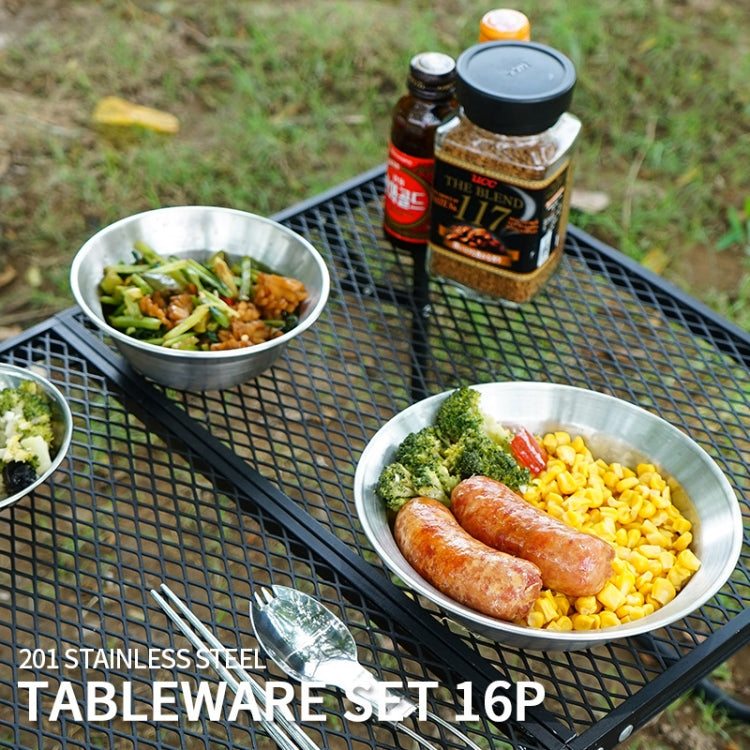 Stornfield | 16 PCS / Set CLS Outdoor Stainless Steel Cutlery Portable Camping Dinner Bowl Plate Set
