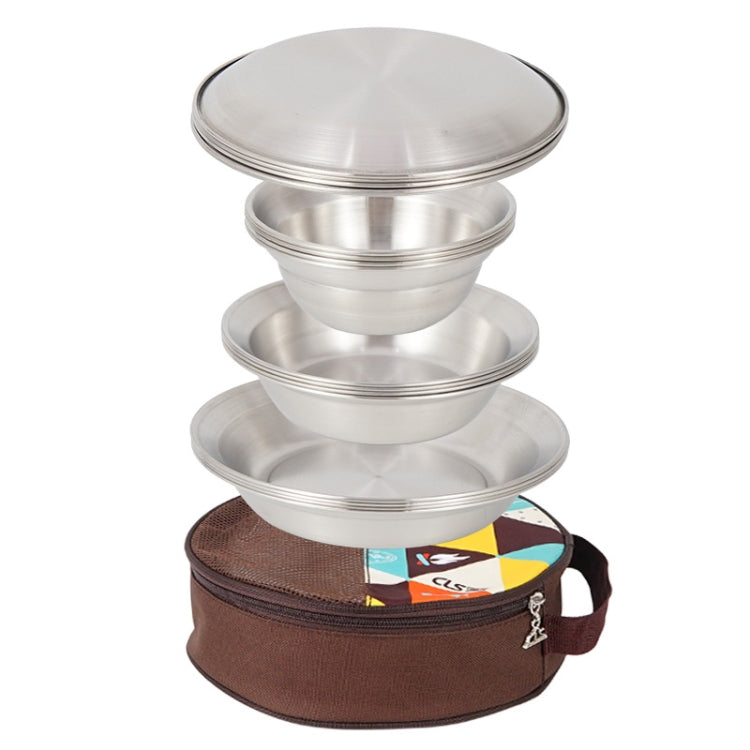 Stornfield | 16 PCS / Set CLS Outdoor Stainless Steel Cutlery Portable Camping Dinner Bowl Plate Set