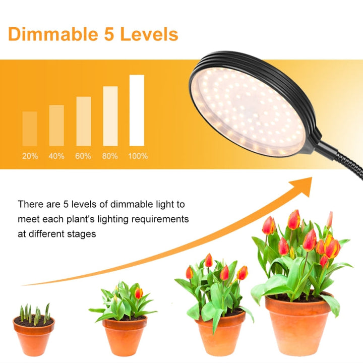 Stornfield | LED Plant Grow Light USB Remote Control Waterproof Clip Full Spectrum Natural Light for Seedlings, Power: 45W Three Heads