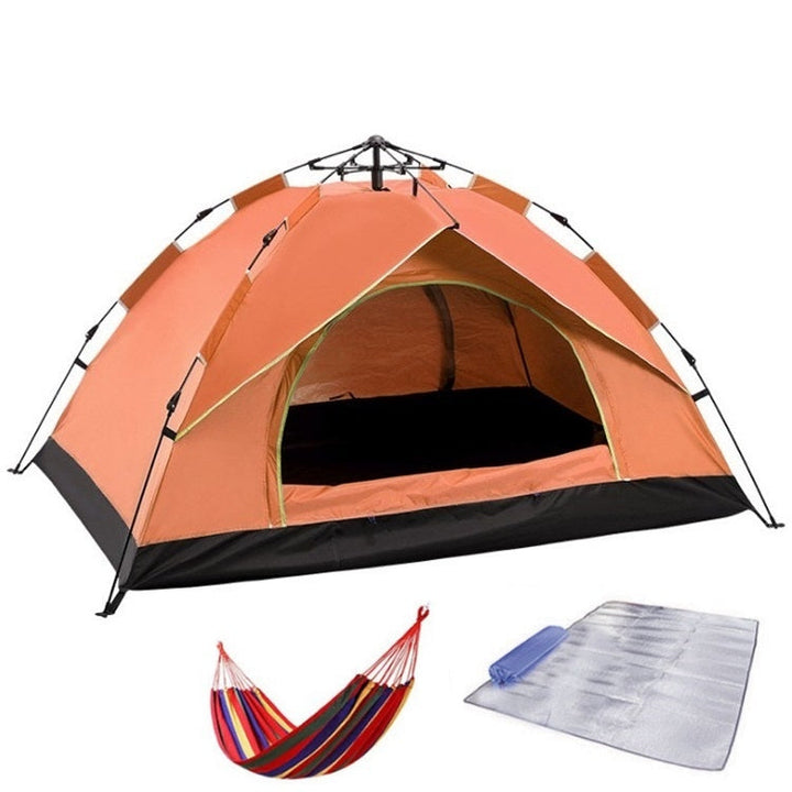 Stornfield | TC-014 3-4 Person Automatic Outdoor Spring Beach Tent for Multi-Person Camping (Orange+Mat+Hammock)