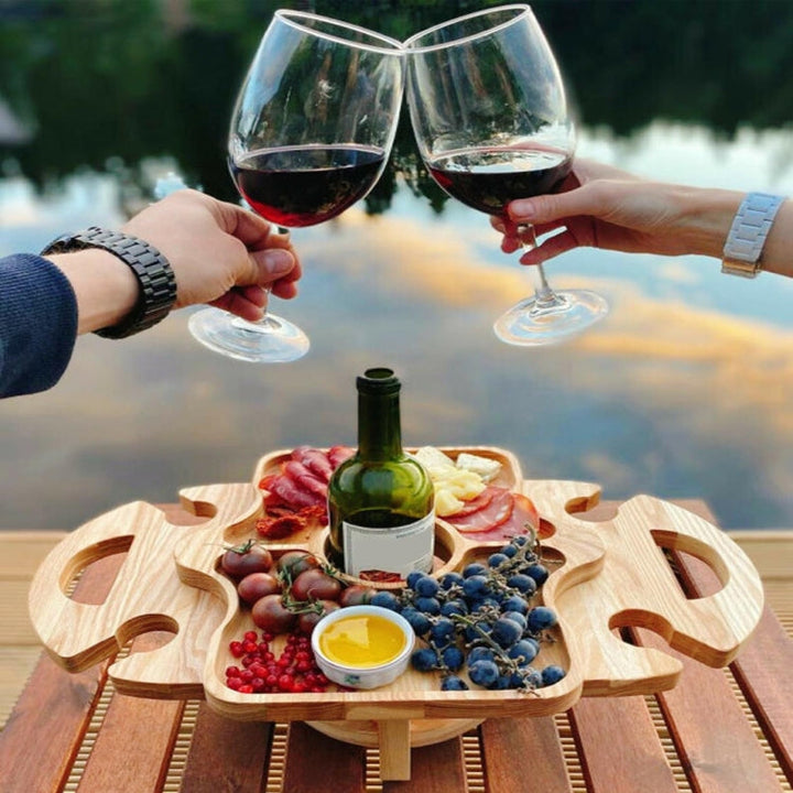 Stornfield | Foldable Wooden Outdoor Picnic Table with Wine Cooler (Wood Color)