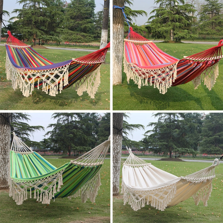 Stornfield | Outdoor Camping Double Canvas Hammock 200x150cm with Fringe and Spreader Bar (Pink Stripes)