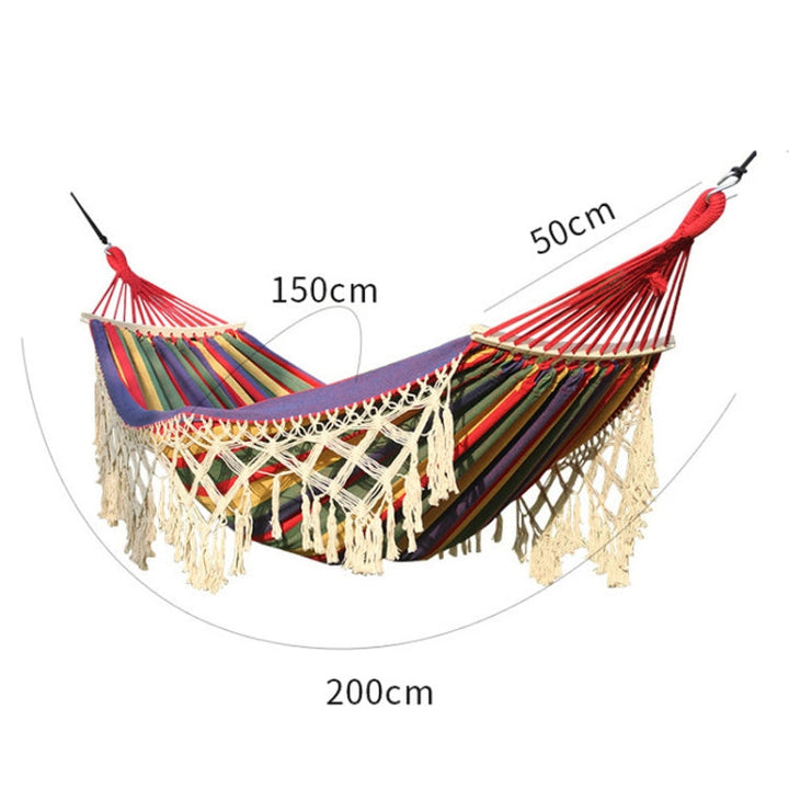 Stornfield | 200x150cm Double Outdoor Camping Fringe Canvas Hammock with Pole (White)