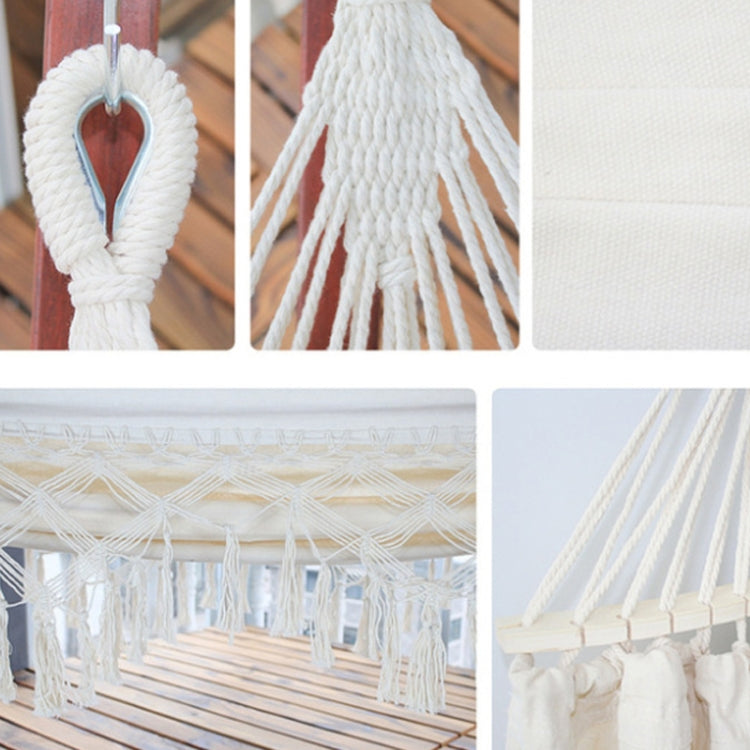 Stornfield | 200x150cm Double Outdoor Camping Fringe Canvas Hammock with Pole (White)