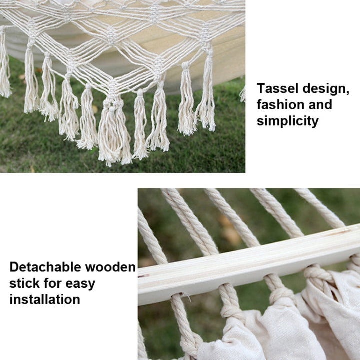 Stornfield | Outdoor Camping Double Canvas Hammock 200x150cm with Fringe and Spreader Bar (Pink Stripes)