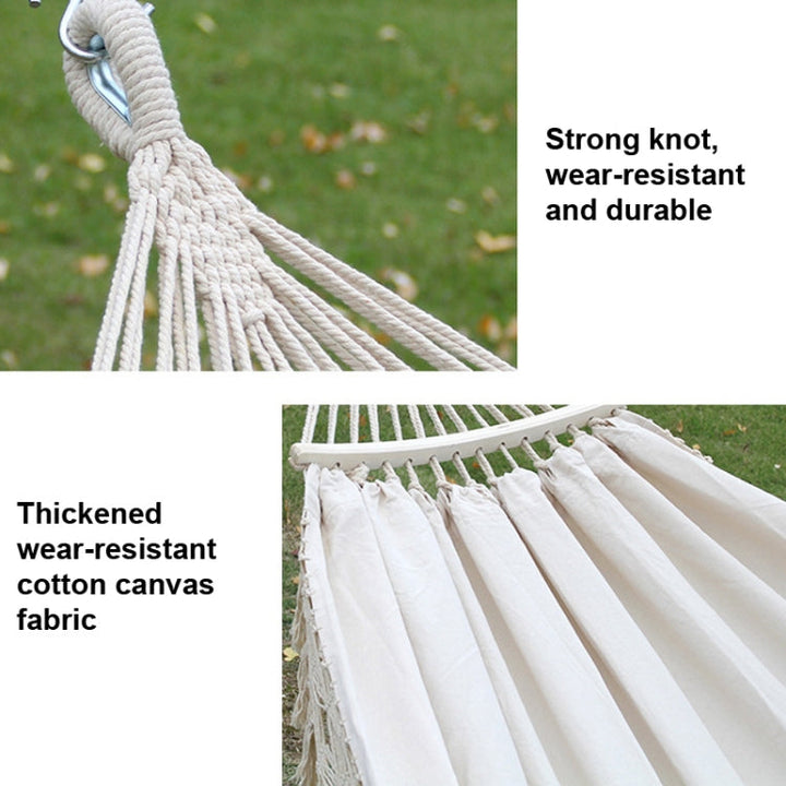 Stornfield | Outdoor Camping Double Canvas Hammock 200x150cm with Fringe and Spreader Bar (Pink Stripes)
