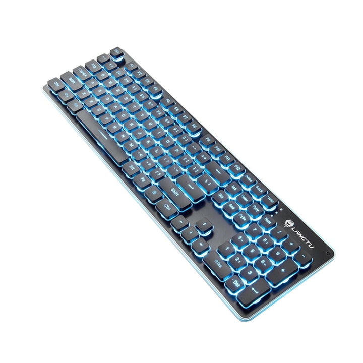 Stornfield | LANGTU L1 104 touches USB Bureau Film Illumination Clavier Filaire, Longueur du câble : 1,6 m (Lumière Bleue Glacée Noire)
