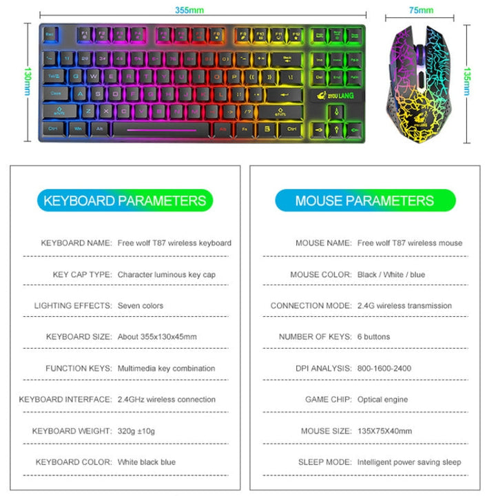 Stornfield | ZIYOU LANG T87 Backlit Wireless Gaming Keyboard and Mouse Combo (Blue)