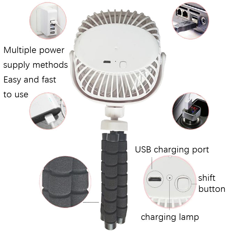Octopus Stroller Deformation Fan Desktop Portable Handheld USB Small Fan, Colour: 1200mAh White | Stornfield