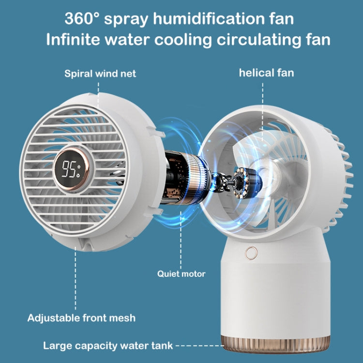 Spray Humidified LED Digital Display Office Home Fan, Style: 3600mAh Rechargeable(White) | Stornfield