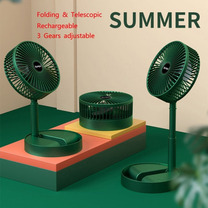 Portable Folding Fan  Retractable Floor Standing Fan,Style: Rechargeable (Green) | Stornfield