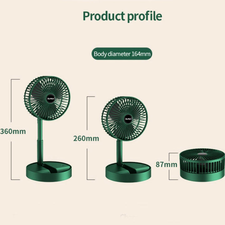 Portable Folding Fan  Retractable Floor Standing Fan,Style: Rechargeable (Green) | Stornfield