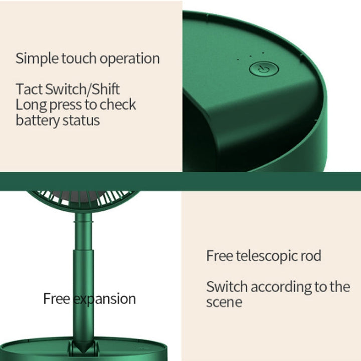 Portable Folding Fan  Retractable Floor Standing Fan,Style: Rechargeable (Green) | Stornfield