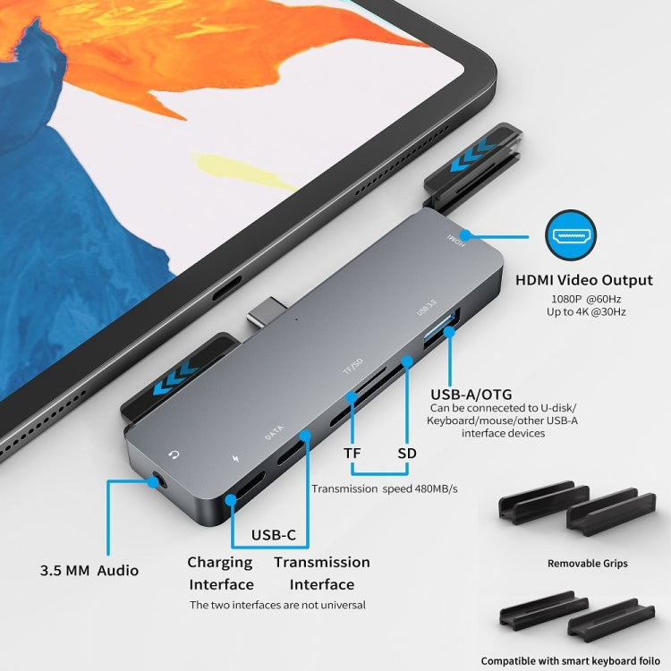 Stornfield | For iPad Pro 7-in-1 HDMI 4K + 3.5mm Audio + SD/TF + 1 USB 3.0 + USB-C/Type-C + USB-C PD Docking Station