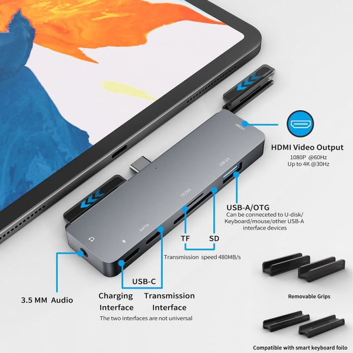 Stornfield | For iPad Pro 7-in-1 HDMI 4K + 3.5mm Audio + SD/TF + 1 USB 3.0 + USB-C/Type-C + USB-C PD Docking Station