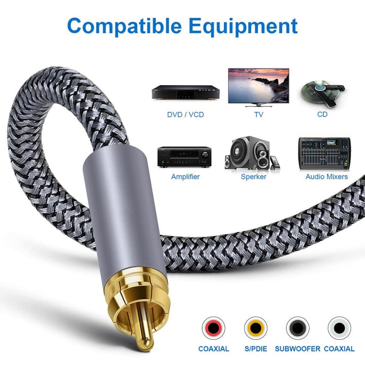 Stornfield | 10m Digital Coaxial RCA Audio Cable Pure Copper HIFI SPDIF Subwoofer Speaker Cable (Silver Grey)