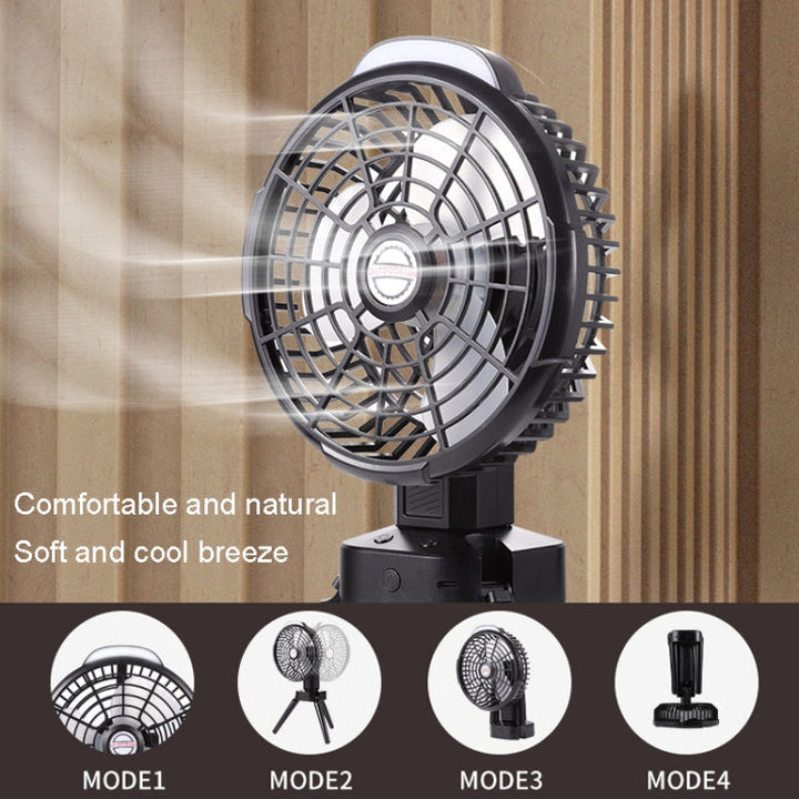 Outdoor Camping USB Charging Fan Tent Swing Head Fan With Tripod LED Light(Black) | Stornfield