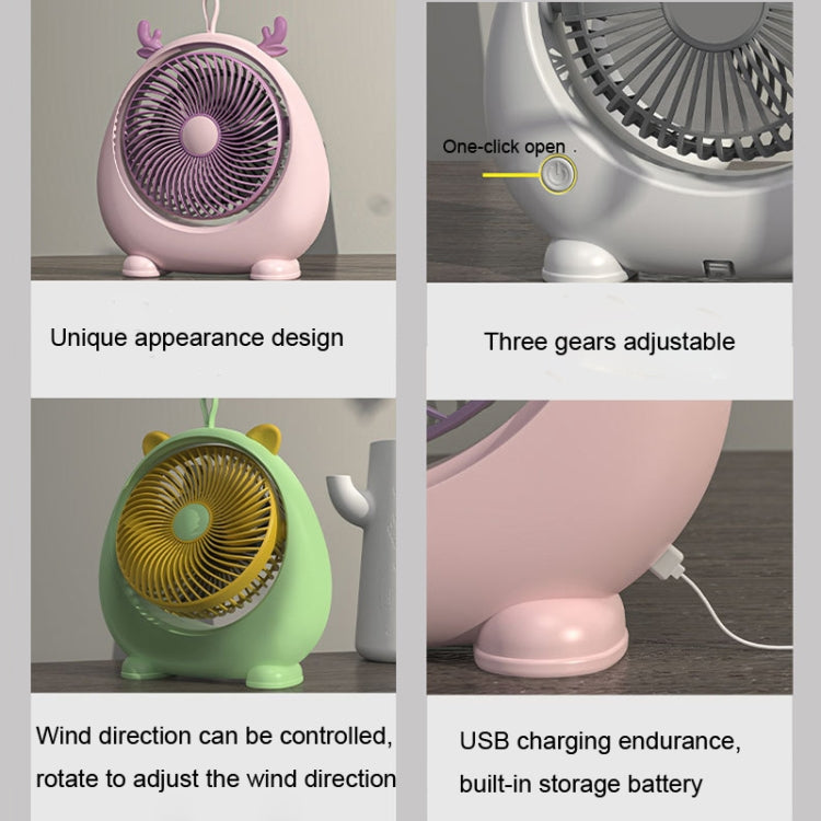 Dormitory Portable Animal Ear Desktop Electric Fan, Style: Charging Version Pink | Stornfield