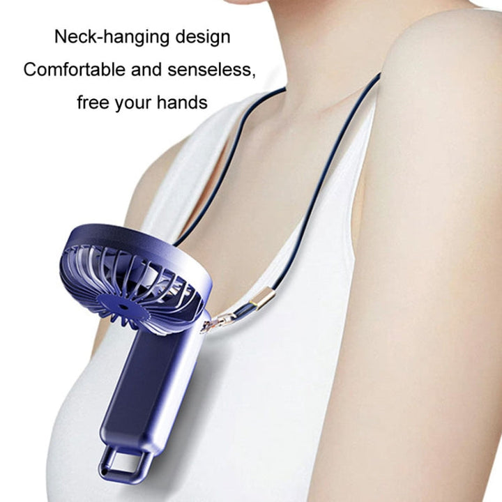 Portable Digital Display Hanging Neck Mute Small Fan USB Charging Handheld Foldable Fan(Blue) | Stornfield