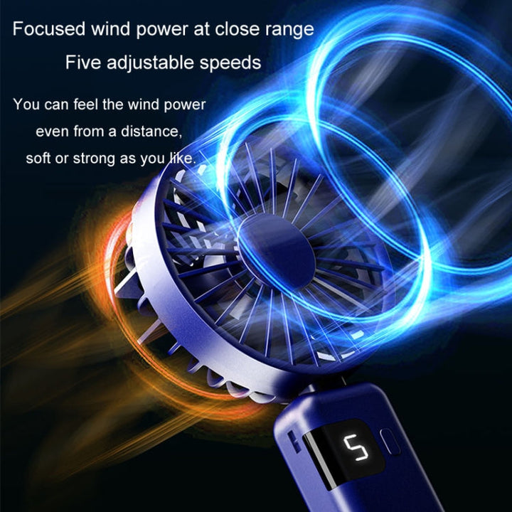 Portable Digital Display Hanging Neck Mute Small Fan USB Charging Handheld Foldable Fan(Blue) | Stornfield