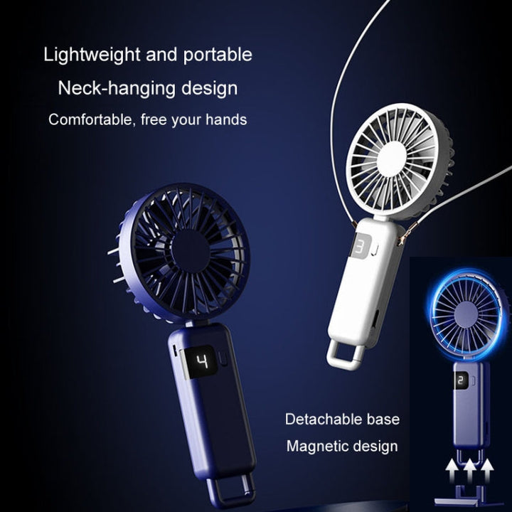 Portable Digital Display Hanging Neck Mute Small Fan USB Charging Handheld Foldable Fan(Blue) | Stornfield