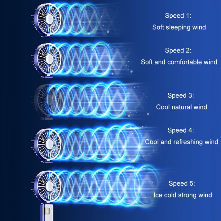 Portable Digital Display Hanging Neck Mute Small Fan USB Charging Handheld Foldable Fan(Blue) | Stornfield