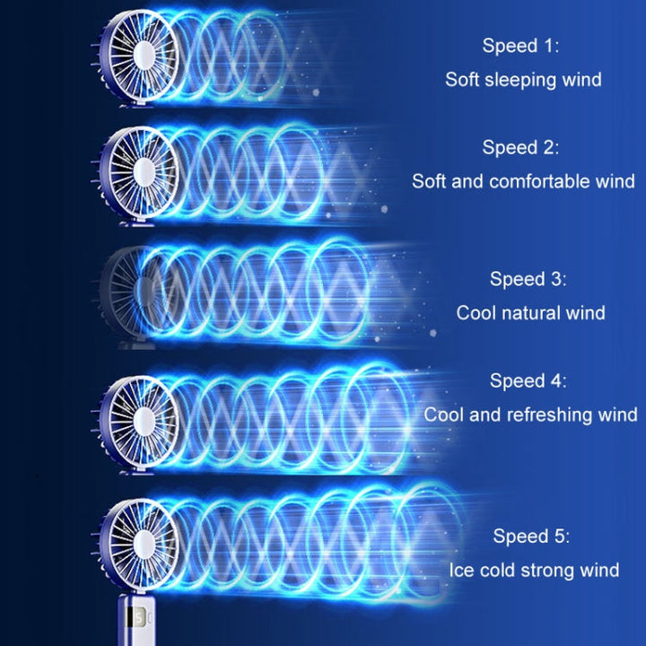 Portable Digital Display Hanging Neck Mute Small Fan USB Charging Handheld Foldable Fan(Blue) | Stornfield