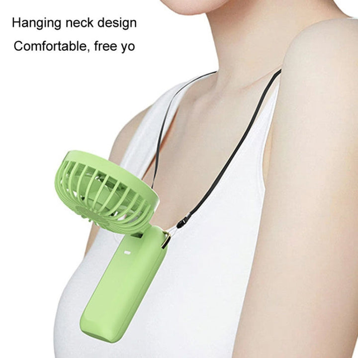 Foldable Digital Display USB Charging Fan Handheld Mute Hanging Neck Outdoor Small Fan(Blue) | Stornfield