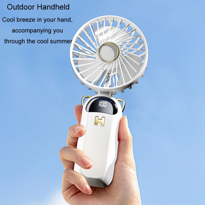 Foldable Digital Display USB Charging Fan Handheld Mute Hanging Neck Outdoor Small Fan(Blue) | Stornfield