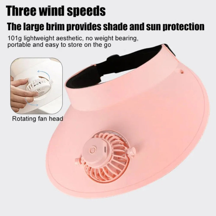 Summer Outdoor Sun Protection Adjustable Rotating Fan Sun Hat(Pink) | Stornfield