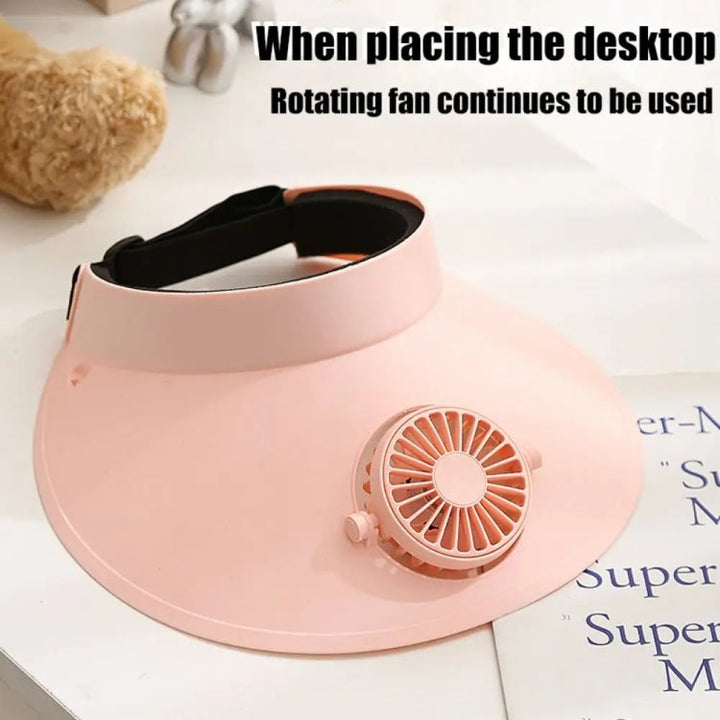 Summer Outdoor Sun Protection Adjustable Rotating Fan Sun Hat(Pink) | Stornfield