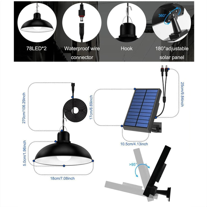 Stornfield | IP65 Waterproof Stainless Steel Solar LED Hanging Light for Indoor Lighting, Specification: Double White Light with Remote Control
