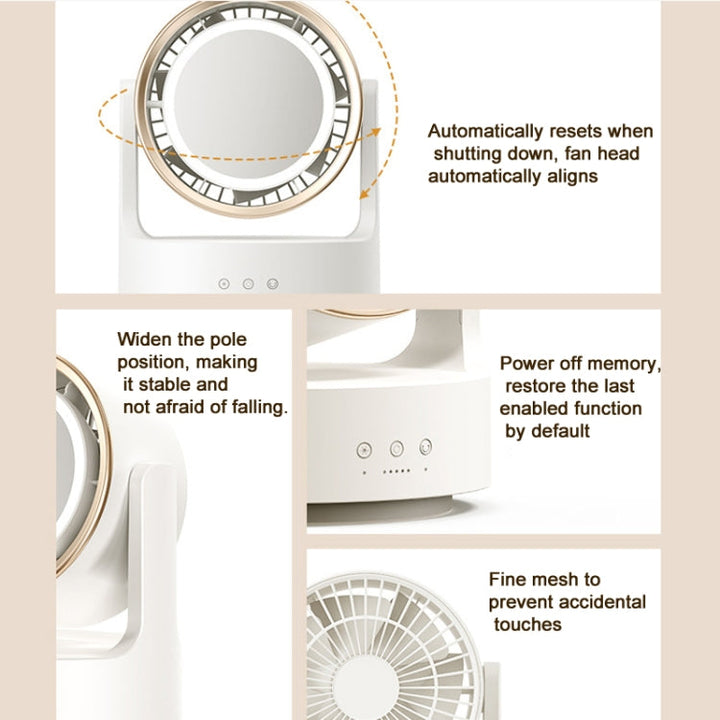 3 In 1 Multifunctional Desktop Fan with LED Light Cosmetic Mirror USB Plug Non-Oscillating | Stornfield