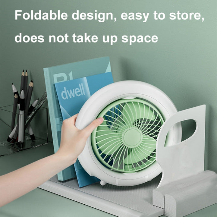 Night Light Desktop Folding Fan Outdoor Camping Hanging Mini Fan, Color: Green Upgraded | Stornfield