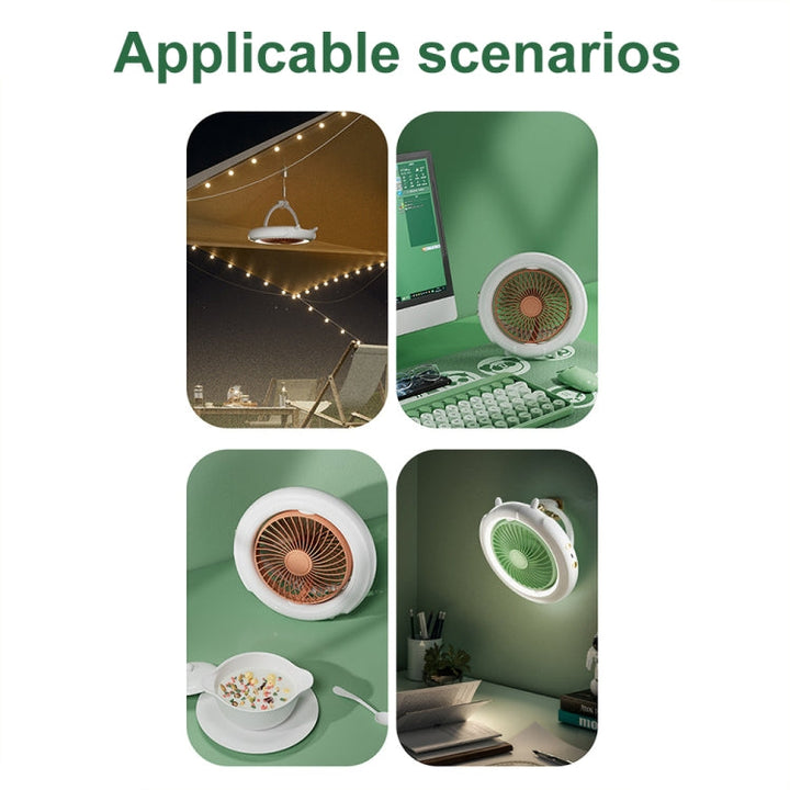 Night Light Desktop Folding Fan Outdoor Camping Hanging Mini Fan, Color: Green Upgraded | Stornfield
